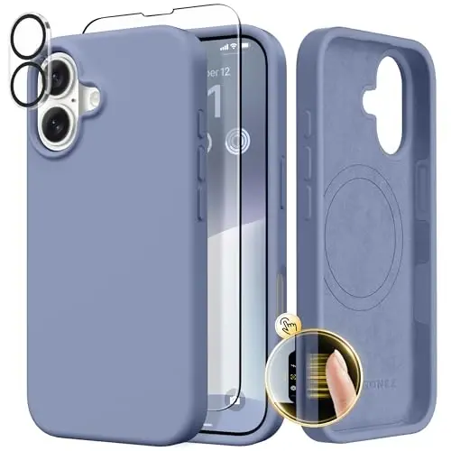 GONEZ Magnetic for iPhone 17 Case, Compatible with MagSafe, [Screen Protector + Camera Lens Protector], Liquid Silicone Anti-Scratch Shockproof Protective Phone Case 6.3 inch, Lavendr Gray 