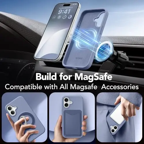 GONEZ Magnetic for iPhone 17 Case, Compatible with MagSafe, [Screen Protector + Camera Lens Protector], Liquid Silicone Anti-Scratch Shockproof Protective Phone Case 6.3 inch, Lavendr Gray - 4