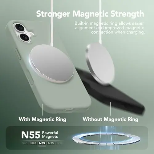 GONEZ Magnetic for iPhone 17 Case, Compatible with MagSafe, [Screen Protector + Camera Lens Protector], Liquid Silicone Anti-Scratch Shockproof Protective Phone Case 6.3 inch, Light Green - 3