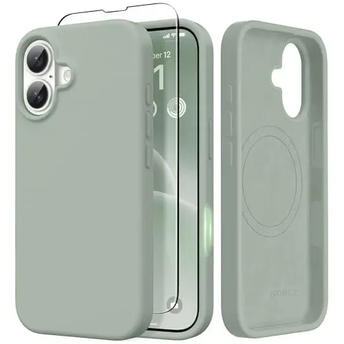 GONEZ Magnetic for iPhone 17 Case, [Compatible with MagSafe] Anti-Scratch Microfiber Lining & Screen Protector, Silicone Camera Control, Shockproof Slim Phone Cover 6.3 inch, Light Green - 1