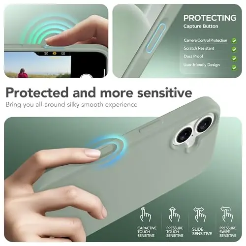GONEZ Magnetic for iPhone 17 Case, [Compatible with MagSafe] Anti-Scratch Microfiber Lining & Screen Protector, Silicone Camera Control, Shockproof Slim Phone Cover 6.3 inch, Light Green - 5