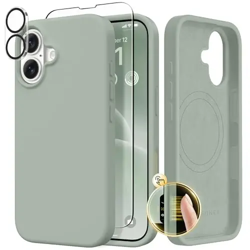 GONEZ Magnetic for iPhone 17 Case, Compatible with MagSafe, [Screen Protector + Camera Lens Protector], Liquid Silicone Anti-Scratch Shockproof Protective Phone Case 6.3 inch, Light Green 