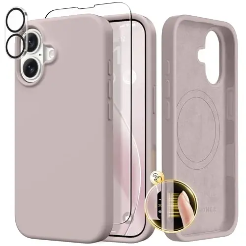 GONEZ Magnetic for iPhone 17 Case, Compatible with MagSafe, [Screen Protector + Camera Lens Protector], Liquid Silicone Anti-Scratch Shockproof Protective Phone Case 6.3 inch, Light Taro 