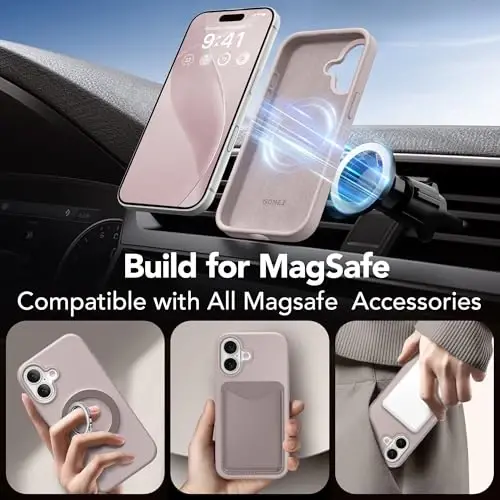 GONEZ Magnetic for iPhone 17 Case, Compatible with MagSafe, [Screen Protector + Camera Lens Protector], Liquid Silicone Anti-Scratch Shockproof Protective Phone Case 6.3 inch, Light Taro - 4