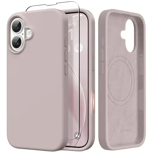 GONEZ Magnetic for iPhone 17 Case, [Compatible with MagSafe] Anti-Scratch Microfiber Lining & Screen Protector, Silicone Camera Control, Shockproof Slim Phone Cover 6.3 inch, Light Taro - GONEZ