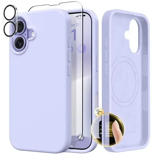 GONEZ Magnetic for iPhone 17 Case, Compatible with MagSafe, [Screen Protector + Camera Lens Protector], Liquid Silicone Anti-Scratch Shockproof Protective Phone Case 6.3 inch, Lilac - GONEZ