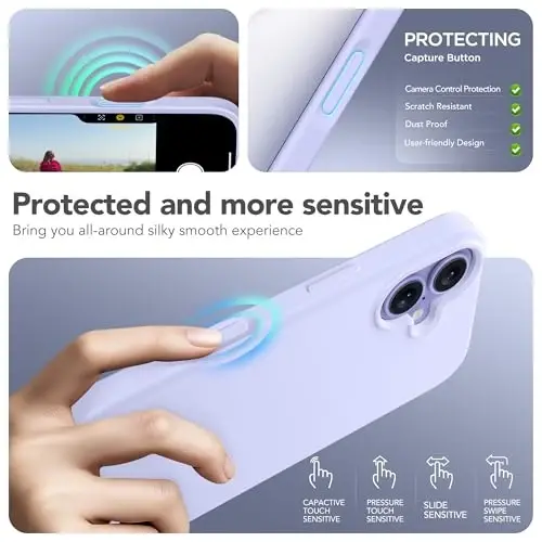 GONEZ Magnetic for iPhone 17 Case, [Compatible with MagSafe] Anti-Scratch Microfiber Lining & Screen Protector, Silicone Camera Control, Shockproof Slim Phone Cover 6.3 inch, Lilac - 5