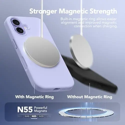 GONEZ Magnetic for iPhone 17 Case, Compatible with MagSafe, [Screen Protector + Camera Lens Protector], Liquid Silicone Anti-Scratch Shockproof Protective Phone Case 6.3 inch, Lilac - 3
