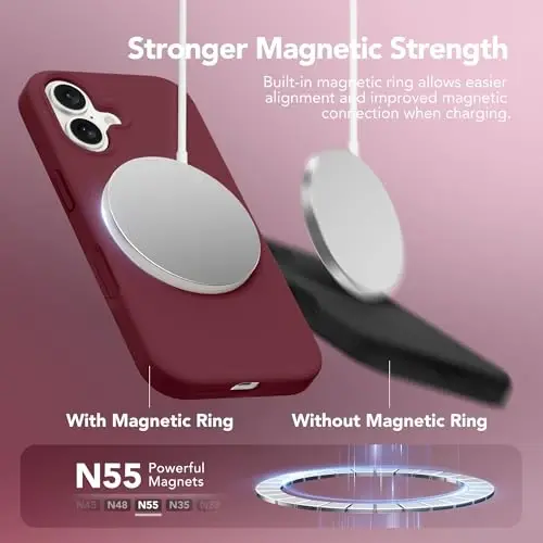 GONEZ Magnetic for iPhone 17 Case, Compatible with MagSafe, [Screen Protector + Camera Lens Protector], Liquid Silicone Anti-Scratch Shockproof Protective Phone Case 6.3 inch, Maroon - 3