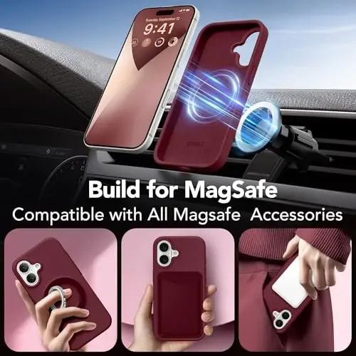 GONEZ Magnetic for iPhone 17 Case, Compatible with MagSafe, [Screen Protector + Camera Lens Protector], Liquid Silicone Anti-Scratch Shockproof Protective Phone Case 6.3 inch, Maroon - 4