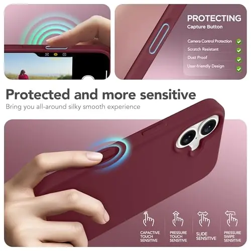 GONEZ Magnetic for iPhone 17 Case, Compatible with MagSafe, [Screen Protector + Camera Lens Protector], Liquid Silicone Anti-Scratch Shockproof Protective Phone Case 6.3 inch, Maroon - 5