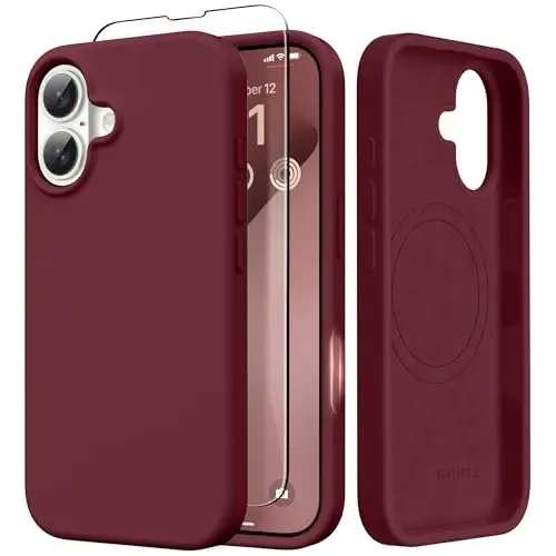 GONEZ Magnetic for iPhone 17 Case, [Compatible with MagSafe] Anti-Scratch Microfiber Lining & Screen Protector, Silicone Camera Control, Shockproof Slim Phone Cover 6.3 inch, Maroon - GONEZ