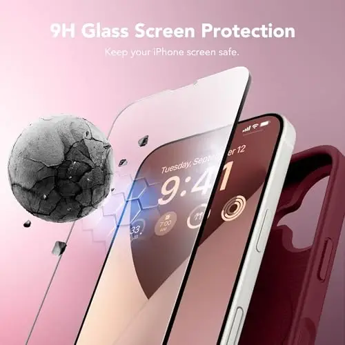 GONEZ Magnetic for iPhone 17 Case, [Compatible with MagSafe] Anti-Scratch Microfiber Lining & Screen Protector, Silicone Camera Control, Shockproof Slim Phone Cover 6.3 inch, Maroon - 2