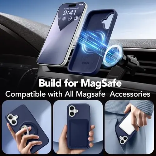 GONEZ Magnetic for iPhone 17 Case, Compatible with MagSafe, [Screen Protector + Camera Lens Protector], Liquid Silicone Anti-Scratch Shockproof Protective Phone Case 6.3 inch, Midnight Blue - 4