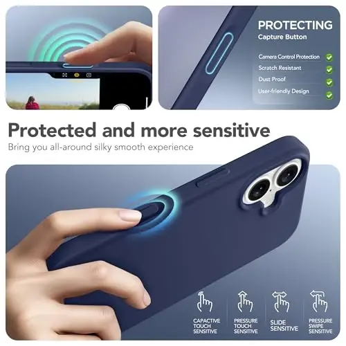 GONEZ Magnetic for iPhone 17 Case, Compatible with MagSafe, [Screen Protector + Camera Lens Protector], Liquid Silicone Anti-Scratch Shockproof Protective Phone Case 6.3 inch, Midnight Blue - 5