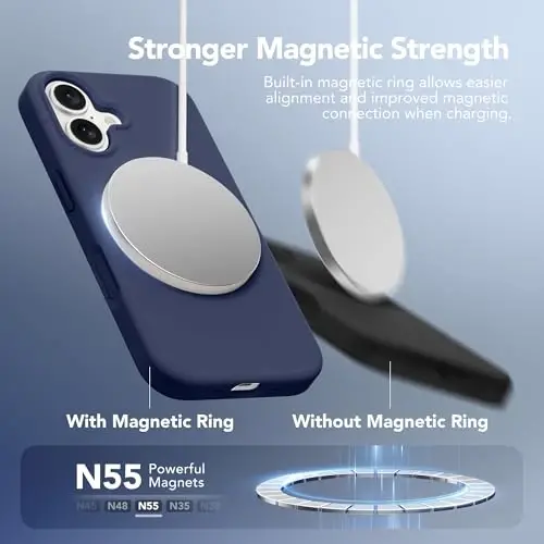 GONEZ Magnetic for iPhone 17 Case, Compatible with MagSafe, [Screen Protector + Camera Lens Protector], Liquid Silicone Anti-Scratch Shockproof Protective Phone Case 6.3 inch, Midnight Blue - 3