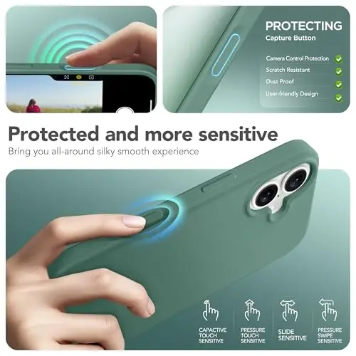 GONEZ Magnetic for iPhone 17 Case, Compatible with MagSafe, [Screen Protector + Camera Lens Protector], Liquid Silicone Anti-Scratch Shockproof Protective Phone Case 6.3 inch, Midnight Green - 5