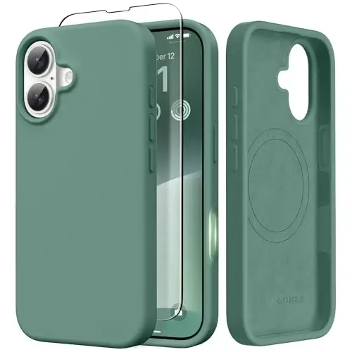 GONEZ Magnetic for iPhone 17 Case, [Compatible with MagSafe] Anti-Scratch Microfiber Lining & Screen Protector, Silicone Camera Control, Shockproof Slim Phone Cover 6.3 inch, Midnight Green - 1