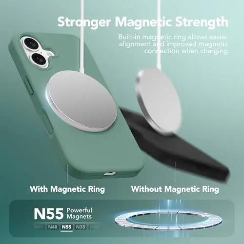 GONEZ Magnetic for iPhone 17 Case, Compatible with MagSafe, [Screen Protector + Camera Lens Protector], Liquid Silicone Anti-Scratch Shockproof Protective Phone Case 6.3 inch, Midnight Green - 3