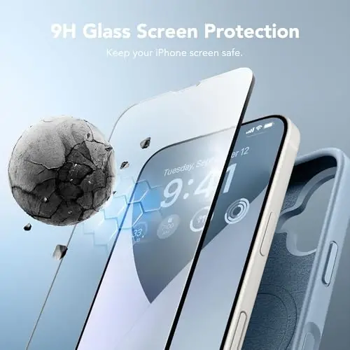GONEZ Magnetic for iPhone 17 Case, [Compatible with MagSafe] Anti-Scratch Microfiber Lining & Screen Protector, Silicone Camera Control, Shockproof Slim Phone Cover 6.3 inch, Mist Blue - 2