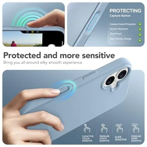 GONEZ Magnetic for iPhone 17 Case, [Compatible with MagSafe] Anti-Scratch Microfiber Lining & Screen Protector, Silicone Camera Control, Shockproof Slim Phone Cover 6.3 inch, Mist Blue - 5