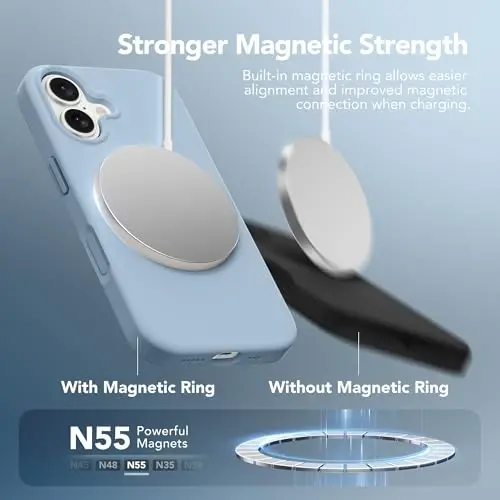 GONEZ Magnetic for iPhone 17 Case, Compatible with MagSafe, [Screen Protector + Camera Lens Protector], Liquid Silicone Anti-Scratch Shockproof Protective Phone Case 6.3 inch, Mist Blue - 3
