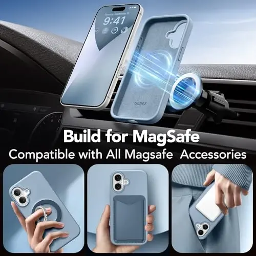 GONEZ Magnetic for iPhone 17 Case, Compatible with MagSafe, [Screen Protector + Camera Lens Protector], Liquid Silicone Anti-Scratch Shockproof Protective Phone Case 6.3 inch, Mist Blue - 4