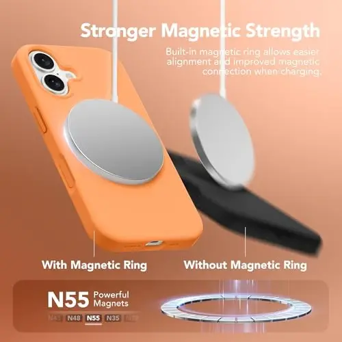 GONEZ Magnetic for iPhone 17 Case, Compatible with MagSafe, [Screen Protector + Camera Lens Protector], Liquid Silicone Anti-Scratch Shockproof Protective Phone Case 6.3 inch, Orange - 3