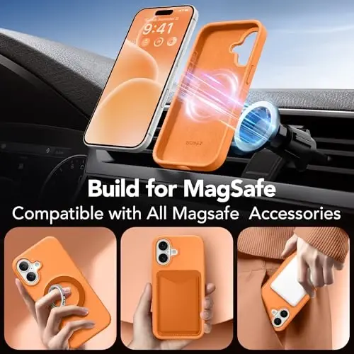 GONEZ Magnetic for iPhone 17 Case, Compatible with MagSafe, [Screen Protector + Camera Lens Protector], Liquid Silicone Anti-Scratch Shockproof Protective Phone Case 6.3 inch, Orange - 4