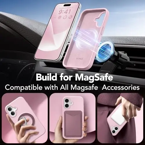 GONEZ Magnetic for iPhone 17 Case, Compatible with MagSafe, [Screen Protector + Camera Lens Protector], Liquid Silicone Anti-Scratch Shockproof Protective Phone Case 6.3 inch, Pastel Pink - 4