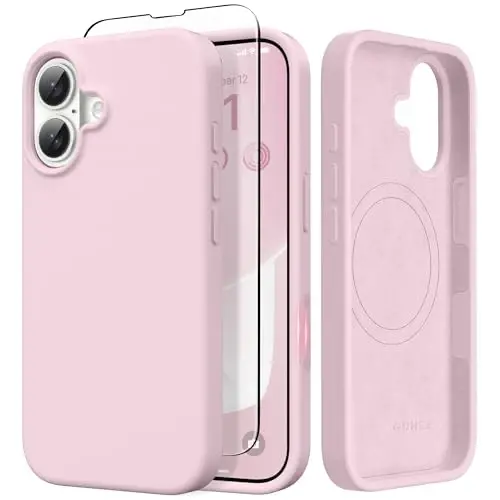 GONEZ Magnetic for iPhone 17 Case, [Compatible with MagSafe] Anti-Scratch Microfiber Lining & Screen Protector, Silicone Camera Control, Shockproof Slim Phone Cover 6.3 inch, Pastel Pink - GONEZ