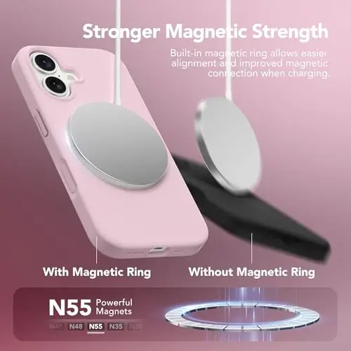 GONEZ Magnetic for iPhone 17 Case, [Compatible with MagSafe] Anti-Scratch Microfiber Lining & Screen Protector, Silicone Camera Control, Shockproof Slim Phone Cover 6.3 inch, Pastel Pink - 3