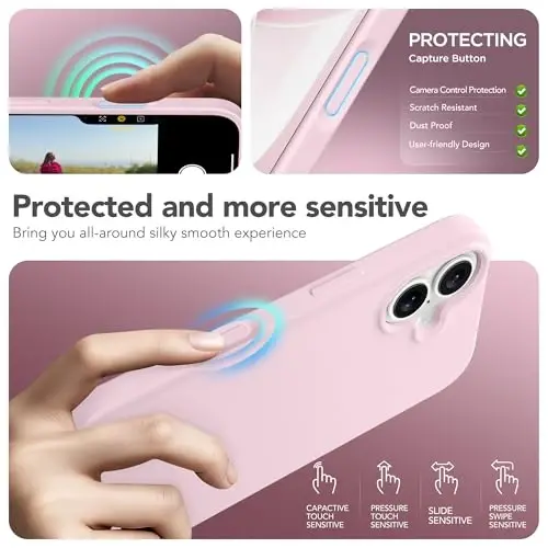 GONEZ Magnetic for iPhone 17 Case, [Compatible with MagSafe] Anti-Scratch Microfiber Lining & Screen Protector, Silicone Camera Control, Shockproof Slim Phone Cover 6.3 inch, Pastel Pink - 5