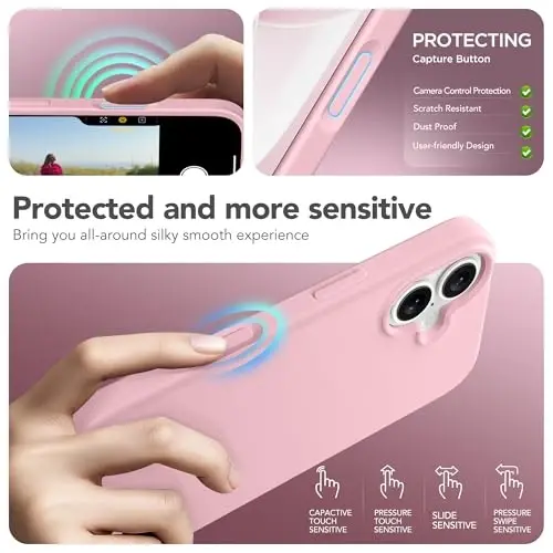 GONEZ Magnetic for iPhone 17 Case, Compatible with MagSafe, [Screen Protector + Camera Lens Protector], Liquid Silicone Anti-Scratch Shockproof Protective Phone Case 6.3 inch, Peach Pink - 5
