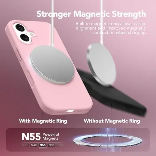 GONEZ Magnetic for iPhone 17 Case, Compatible with MagSafe, [Screen Protector + Camera Lens Protector], Liquid Silicone Anti-Scratch Shockproof Protective Phone Case 6.3 inch, Peach Pink - 3