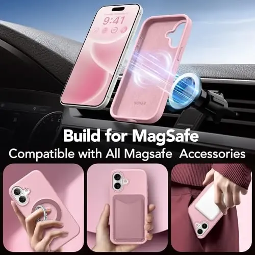 GONEZ Magnetic for iPhone 17 Case, Compatible with MagSafe, [Screen Protector + Camera Lens Protector], Liquid Silicone Anti-Scratch Shockproof Protective Phone Case 6.3 inch, Peach Pink - 4