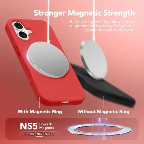 GONEZ Magnetic for iPhone 17 Case, Compatible with MagSafe, [Screen Protector + Camera Lens Protector], Liquid Silicone Anti-Scratch Shockproof Protective Phone Case 6.3 inch, Red - 3