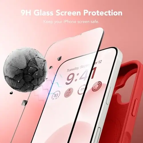 GONEZ Magnetic for iPhone 17 Case, [Compatible with MagSafe] Anti-Scratch Microfiber Lining & Screen Protector, Silicone Camera Control, Shockproof Slim Phone Cover 6.3 inch, Red - GONEZ (1)