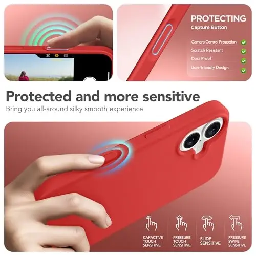 GONEZ Magnetic for iPhone 17 Case, [Compatible with MagSafe] Anti-Scratch Microfiber Lining & Screen Protector, Silicone Camera Control, Shockproof Slim Phone Cover 6.3 inch, Red - 5