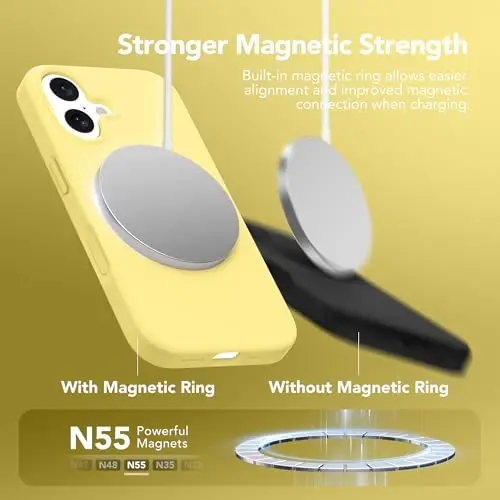 GONEZ Magnetic for iPhone 17 Case, Compatible with MagSafe, [Screen Protector + Camera Lens Protector], Liquid Silicone Anti-Scratch Shockproof Protective Phone Case 6.3 inch, Yellow - 3