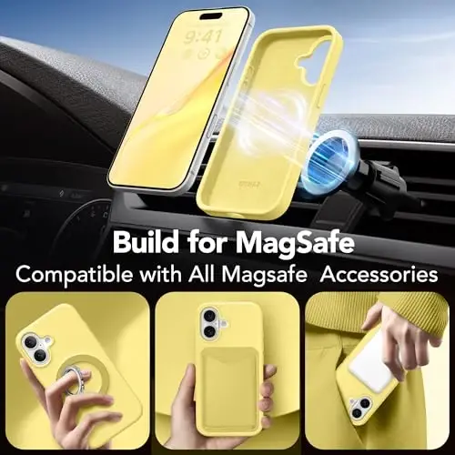 GONEZ Magnetic for iPhone 17 Case, Compatible with MagSafe, [Screen Protector + Camera Lens Protector], Liquid Silicone Anti-Scratch Shockproof Protective Phone Case 6.3 inch, Yellow - 4