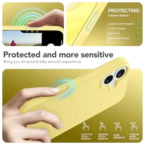 GONEZ Magnetic for iPhone 17 Case, Compatible with MagSafe, [Screen Protector + Camera Lens Protector], Liquid Silicone Anti-Scratch Shockproof Protective Phone Case 6.3 inch, Yellow - 5