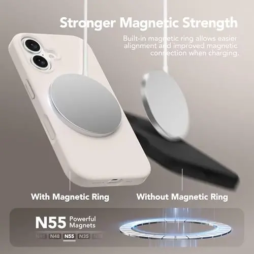 GONEZ Magnetic for iPhone 17 Case, [Compatible with MagSafe] Anti-Scratch Microfiber Lining & Screen Protector, Silicone Camera Control, Shockproof Slim Phone Cover 6.3 inch, Stone - 3