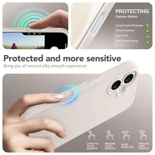 GONEZ Magnetic for iPhone 17 Case, [Compatible with MagSafe] Anti-Scratch Microfiber Lining & Screen Protector, Silicone Camera Control, Shockproof Slim Phone Cover 6.3 inch, Stone - 5