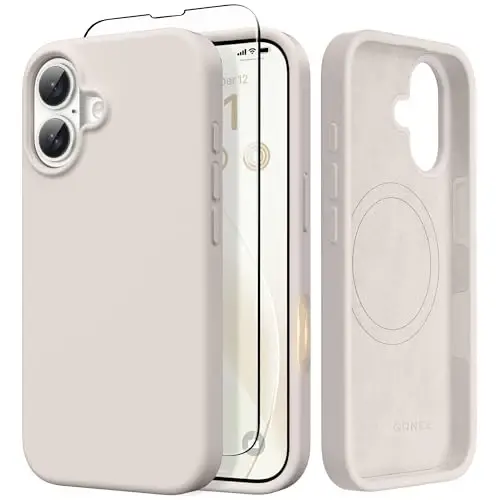 GONEZ Magnetic for iPhone 17 Case, [Compatible with MagSafe] Anti-Scratch Microfiber Lining & Screen Protector, Silicone Camera Control, Shockproof Slim Phone Cover 6.3 inch, Stone - GONEZ