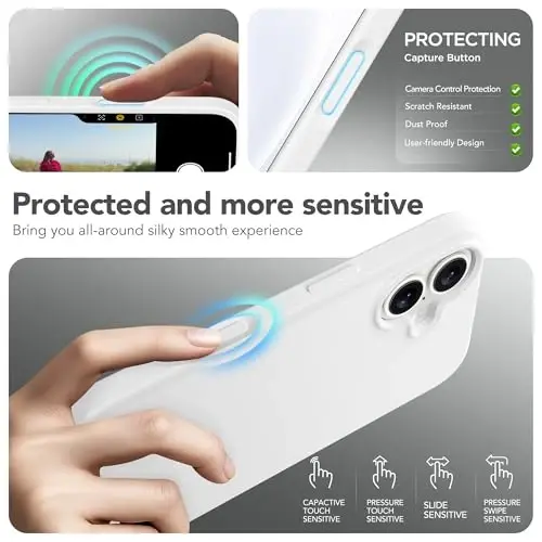 GONEZ Magnetic for iPhone 17 Case, [Compatible with MagSafe] Anti-Scratch Microfiber Lining & Screen Protector, Silicone Camera Control, Shockproof Slim Phone Cover 6.3 inch, White - 5