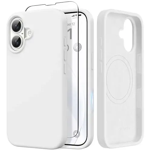 GONEZ Magnetic for iPhone 17 Case, [Compatible with MagSafe] Anti-Scratch Microfiber Lining & Screen Protector, Silicone Camera Control, Shockproof Slim Phone Cover 6.3 inch, White - 1