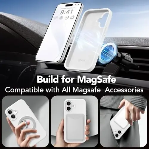 GONEZ Magnetic for iPhone 17 Case, Compatible with MagSafe, [Screen Protector + Camera Lens Protector], Liquid Silicone Anti-Scratch Shockproof Protective Phone Case 6.3 inch, White - 4