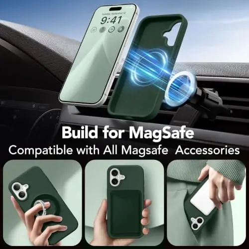 GONEZ Magnetic for iPhone 17 Case, Silicone Cover Army Green | Compatible with MagSafe, Camera Button & Screen Protector, Microfiber Lining, 3 Layers Soft Gel Rubber Shockproof Slim 6.3