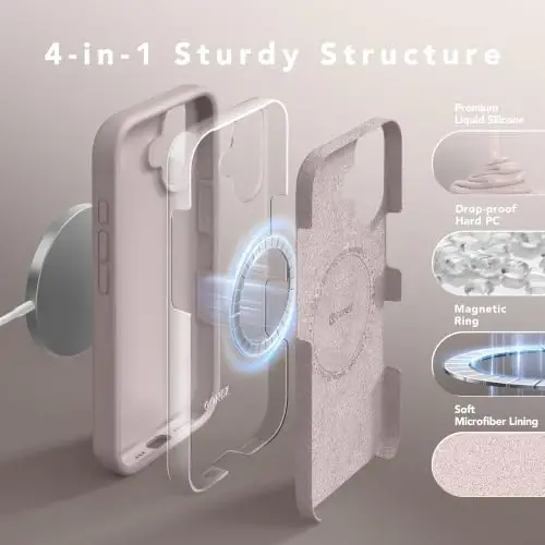 GONEZ Magnetic for iPhone 17 Case, Silicone Cover Light Taro | Compatible with MagSafe, Camera Button & Screen Protector, Microfiber Lining, 3 Layers Soft Gel Rubber Shockproof Slim 6.3